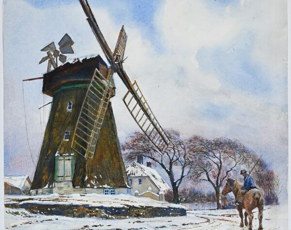 Paul Theissem - Windmühle, um 1980; MKK Inv.Nr.2023-VI-VIII; Dauerleihgabe des Freundeskreises Museum Kurhaus und Koekkoek-Haus Kleve e.V., Schenkung Tobias Büschken, Düsseldorf